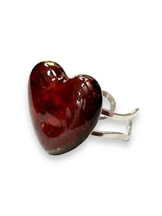 Кольцо ручной работы КерамЕлКа «Сердечко», бордовое,  керамика