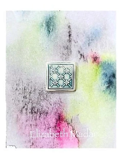 Брошь ручной работы Elizabeth Madar Плиточка, серо-синяя, керамика