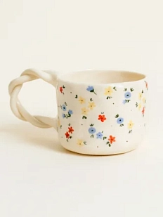 Кружка ручной работы с плетенной ручкой «Цветы», керамика, 380 мл