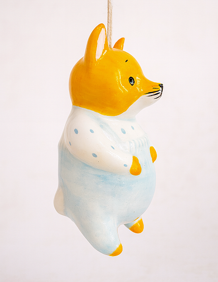 Ёлочная игрушка из фарфора «Лиса», в голубой пижаме 10 см, фото 2.