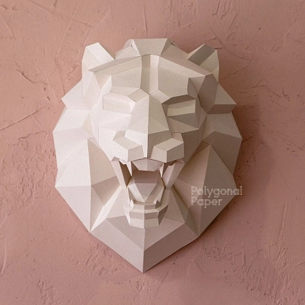 Набор для склейки головы рычащего льва Полигональная бумага, бежевый, фото 1.