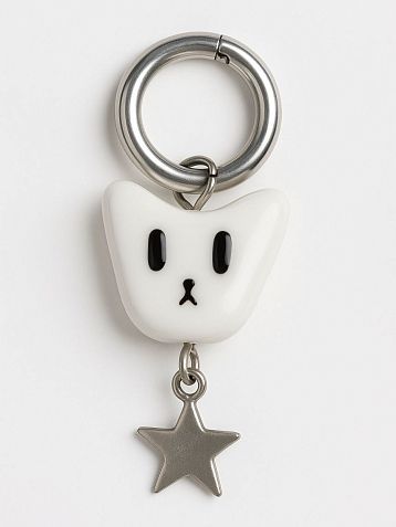 Моносерьга Котик с подвеской звёздочкой, полимерная глина, фото 2.