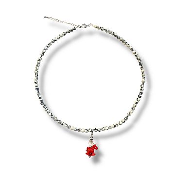 Чокер с подвеской Бур.Мур «Лошадка из детства», родированная латунь, далматиновая яшма, горный хрусталь и эмаль, фото 2.