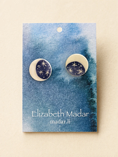 Серёжки-гвоздики Elizabeth Madar Месяц, керамика, синие