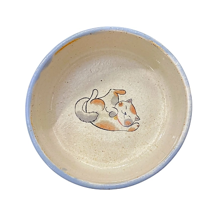 Миска ручной работы Керемет «Игривый котик», голубая, керамика, 14 см, фото 1.