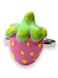 Кольцо ручной работы Радость Рядом Розовая клубничка, полимерная глина, незамкнутое