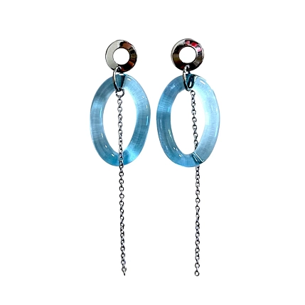 Серьги с цепочкой Лампджой, стекло, голубые, фото 1.