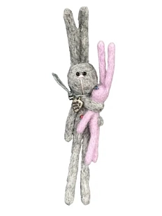 Брошь ручной работы Два кролика, шерсть