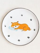 Тарелка ручной работы Ким керамика с бортиком Спящая сиба-ину с лапками, белая, 13 см