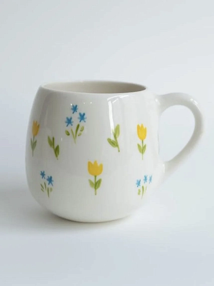 Кружка ручной работы РУКИ В ГЛИНЕ «Весенняя поляна», керамика, 400 мл, круглая, фото 1.