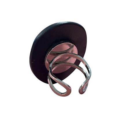 Кольцо ручной работы КерамЕлКа «Лицо», чёрное матовое, фарфор, фото 3.