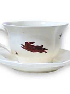 Чайная пара ручной работы Домик на дереве «Кролик и звёзды», полуфарфор, 200 мл