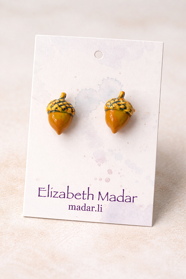 Серёжки-гвоздики Elizabeth Madar «Жёлудь», керамика, фото 1.