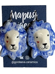 Серьги Мария Гордеева «Львы», керамика, синие