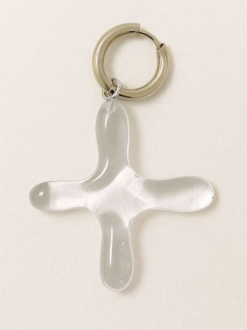 Моносерьга ручной работы «Крестик», полимерная глина, прозрачная, фото 2.