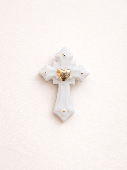 Брошь ручной работы Bulygin «Крест», фарфор, бело-золотистая, фото 5.