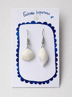 Серьги ручной работы Быкова керамика «Ракушки с Финского залива №4», белые, перламутровые, фарфор