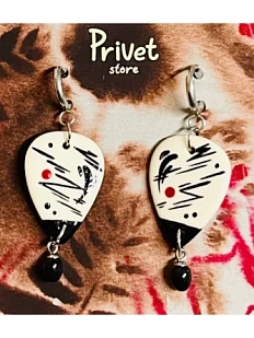 Серьги-конго ручной работы Звер с бусиной «Абстракция», керамика