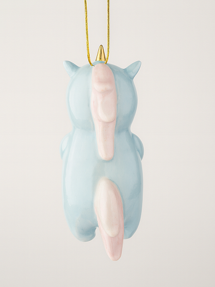 Ёлочная игрушка из фарфора «Малыш в костюме единорога», голубой, 10 см, фото 2.