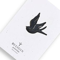 Брошь ручной работы Bulygin «Ласточка», фарфор, чёрно-серебристая