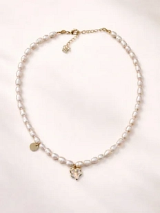 Чокер ручной работы «Ice» с белым сердцем, речной жемчуг, родированная латунь