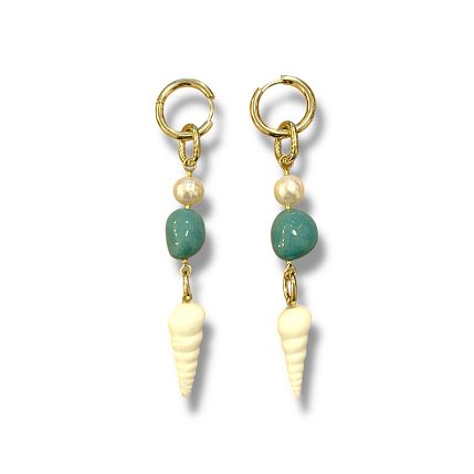 Серьги-конго на цепочке ручной работы Ракушки, фарфор, фото 1.
