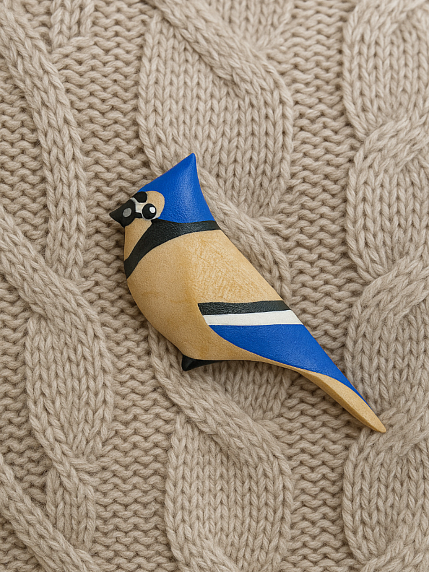 Брошь «Голубая сойка», дерево, фото 3.