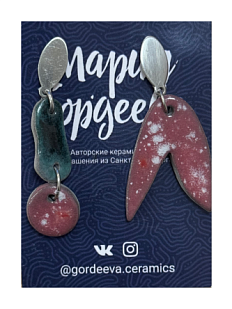 Составные серьги, керамика, розово-синие