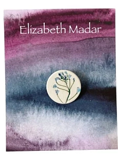 Брошь ручной работы Elizabeth Madar Оттиск трав, голубой и зелёный, керамика