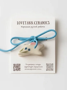 Чокер ручной работы Ловетанн керамика «Зайка» с голубым цветочком, полуфарфор