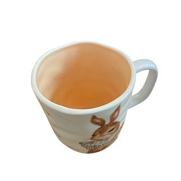 Кружка ручной работы Ким керамика с росписью Зайка в жабо с коричневыми сердечками, фарфор, 350 мл, фото 4.