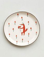 Тарелка ручной работы Ким керамика с бортиком Лис с тюльпанами, белая, 21 см