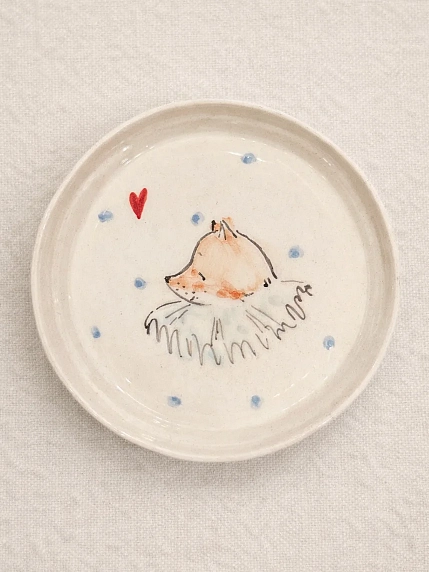 Тарелка ручной работы НАДО ЖЕ с росписью «Лис в жабо», белая, керамика, 14 см, фото 1.
