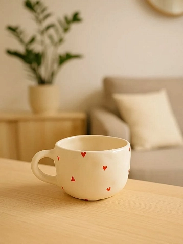 Кружка ручной работы Керамур «Сердечки», белая, керамика, 350 мл, фото 2.