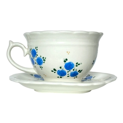 Чайная пара ручной работы Slowday Ceramics в синие розочки «Винтаж», полуфарфор, 250 мл, фото 1.