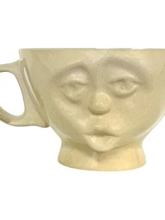 Кружка ручной работы с личиком №2, светло-бежевая, керамика, 350 мл