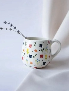 Кружка ручной работы РУКИ В ГЛИНЕ «Цветочная поляна», керамика, 250 мл, круглая