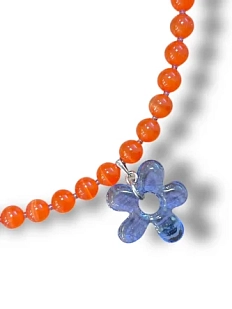 Чокер с подвеской Бур.Мур «Луговой фиолетовый цветочек», родированная латунь, гематит, стекло и кошачий глаз