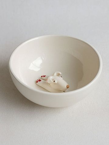 Пиала ручной работы с фигуркой внутри Собачка, белая, керамика, 10,5 см, фото 5.