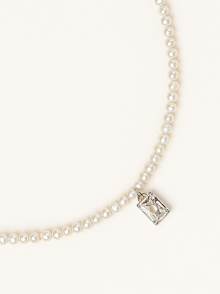 Чокер ручной работы «Base», речной жемчуг, родированная латунь, фото 1.