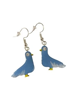 Серьги «Голуби», дерево, голубые