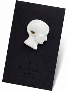 Брошь ручной работы Фарфор Булыгина «Мозг», бело-золотистая