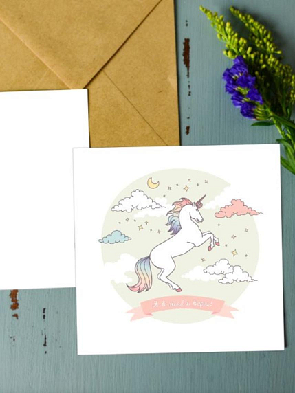 Открытка DARI DARI с единорогом «Я в тебя верю», квадртаная, фото 1.