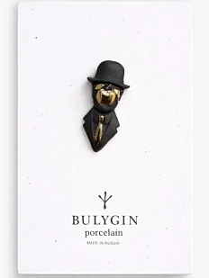 Брошь ручной работы Фарфор Булыгина «Магритт», чёрно-серебристая