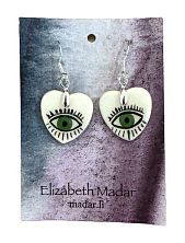 Серьги Elizabeth Madar в форме сердечек с серебряной фурнитурой «Зелёные глаза», керамика