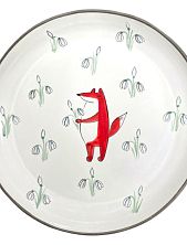 Тарелка ручной работы Ким керамика с бортиком Лис с подснежниками, белая, 17 см