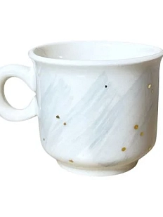 Кружка ручной работы Анна Герман с золотыми точками, бело-голубая, фарфор, 120 мл