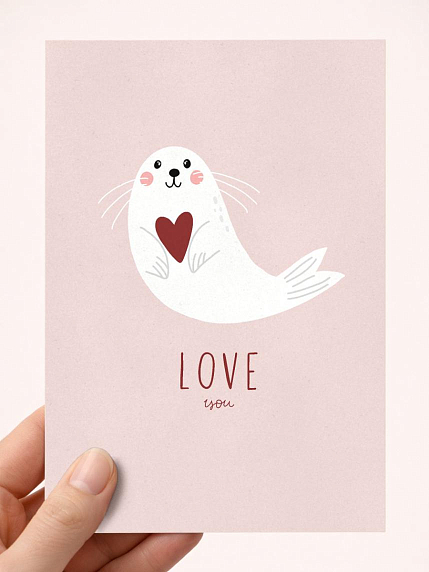 Открытка DARI DARI с тюленем «Love you», А6, фото 1.