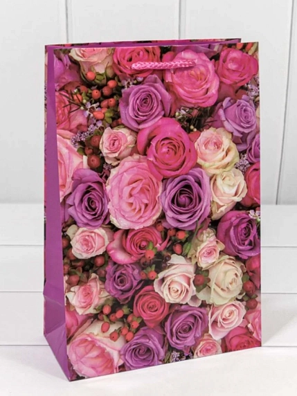 Пакет подарочный «Цветы», 20х30 см, фото 3.