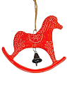 Подвес плоский керамический ручной работы «Лошадка-качалка с колокольчиком», красный, 13 см, превью фото 1